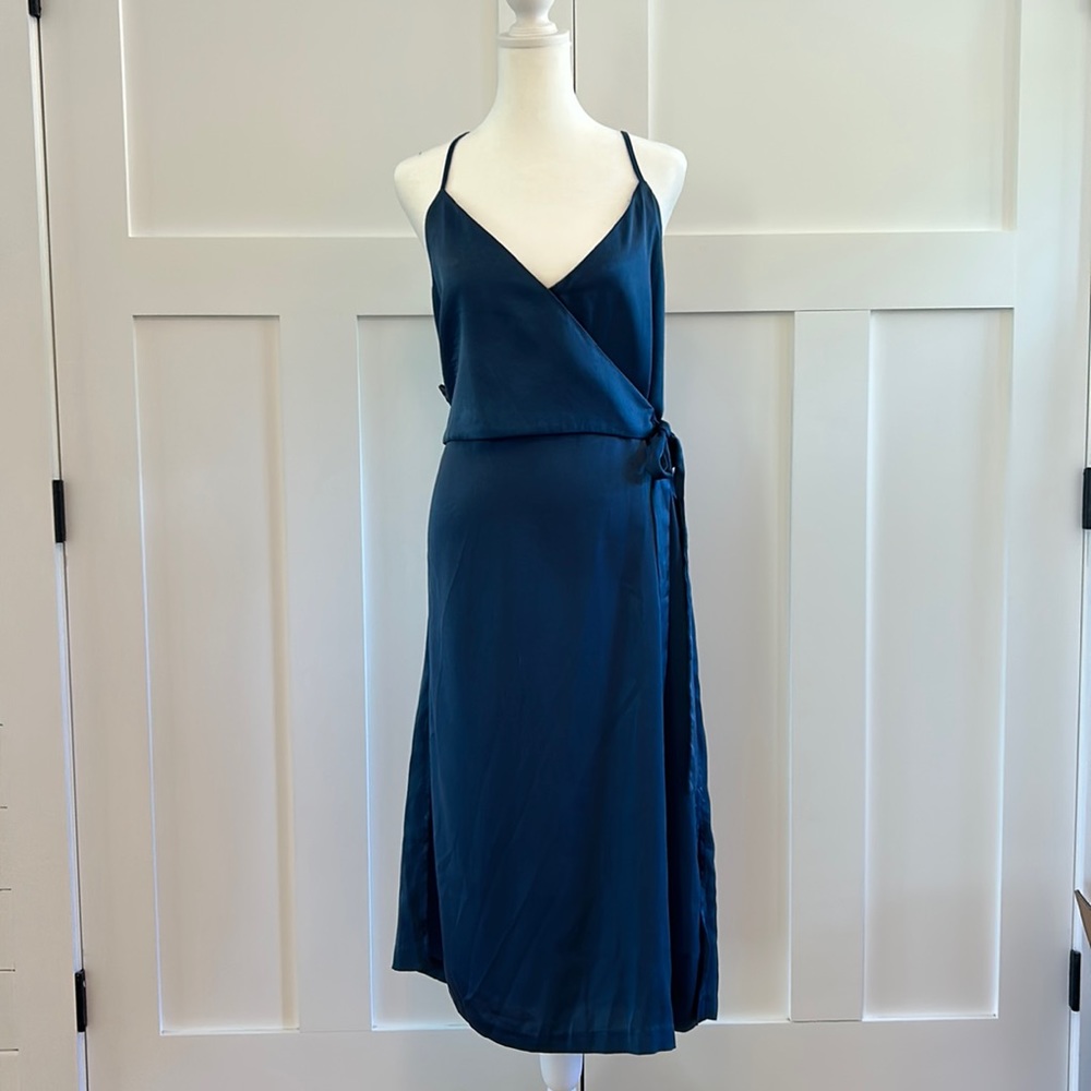 Midnight Blue Satin Midi Dress